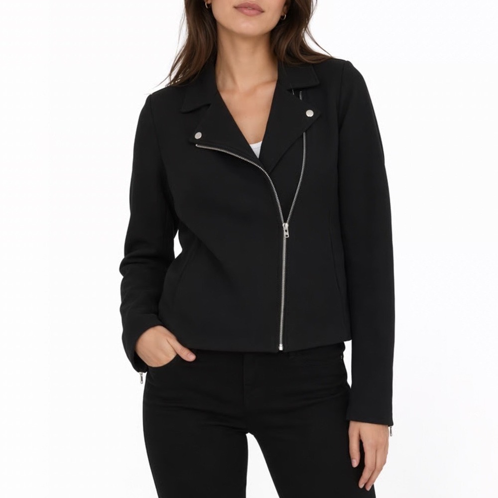 Old Navy Moto Jacket Womens Medium Black Stretch Asymmetrical Zip Spread Collar